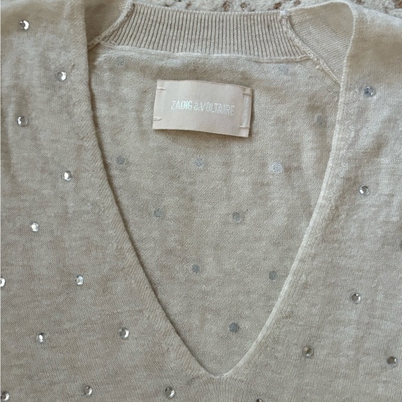 Zadig & Voltaire ELYA CP STRASS V-Neck Crystal Cashmere V-Neck Sweater Size XS - Picture 7 of 13